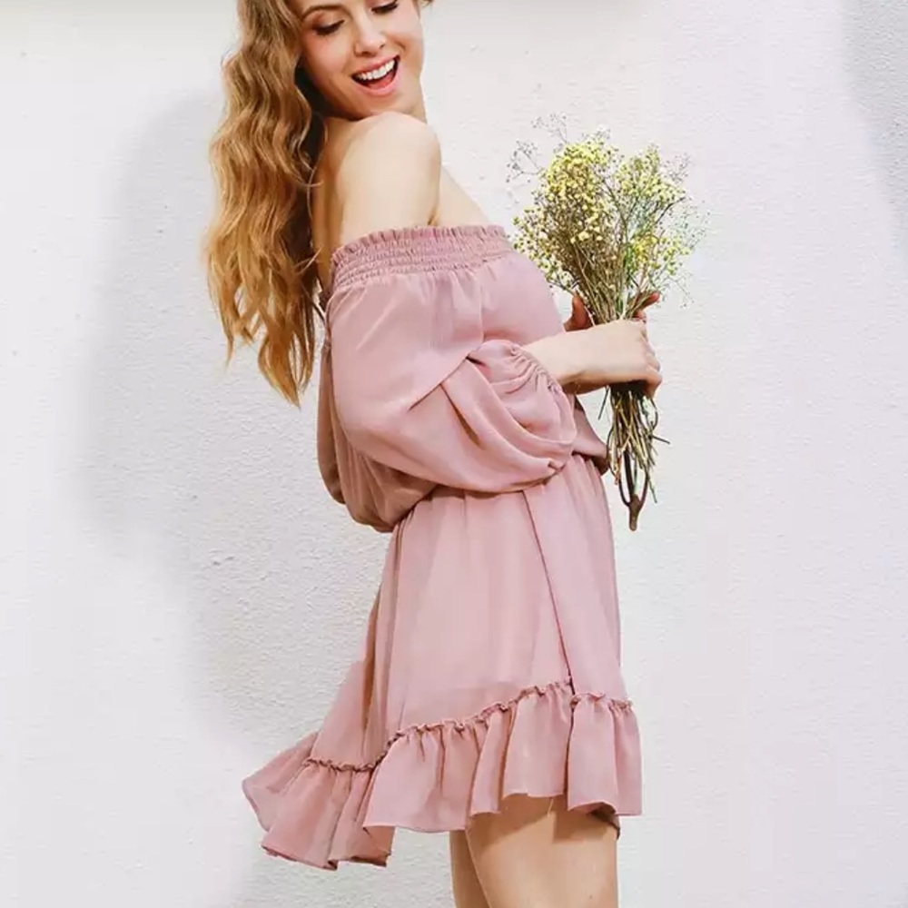 Boho bohemian Simple off the shoulder Mauve dress